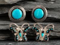Sterling Silver and Turquoise Shadowbox Clip Earrings, PLUS