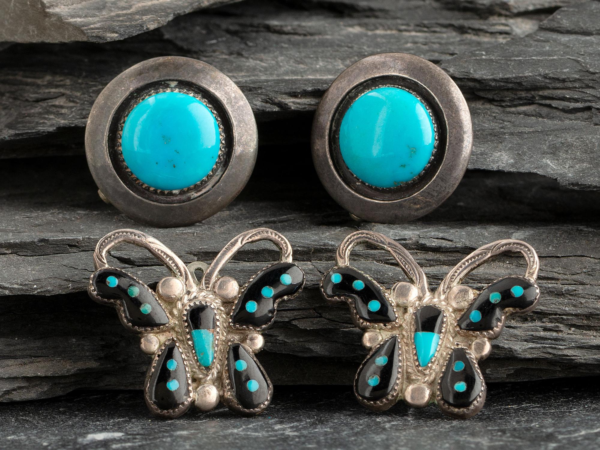 Sterling Silver and Turquoise Shadowbox Clip Earrings, PLUS