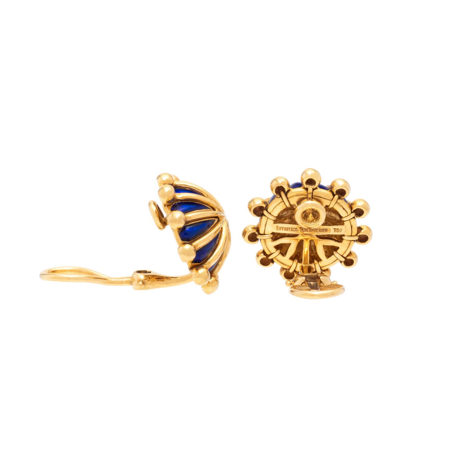 TIFFANY & CO., SCHLUMBERGER, YELLOW GOLD AND BLUE ENAMEL EARRINGS