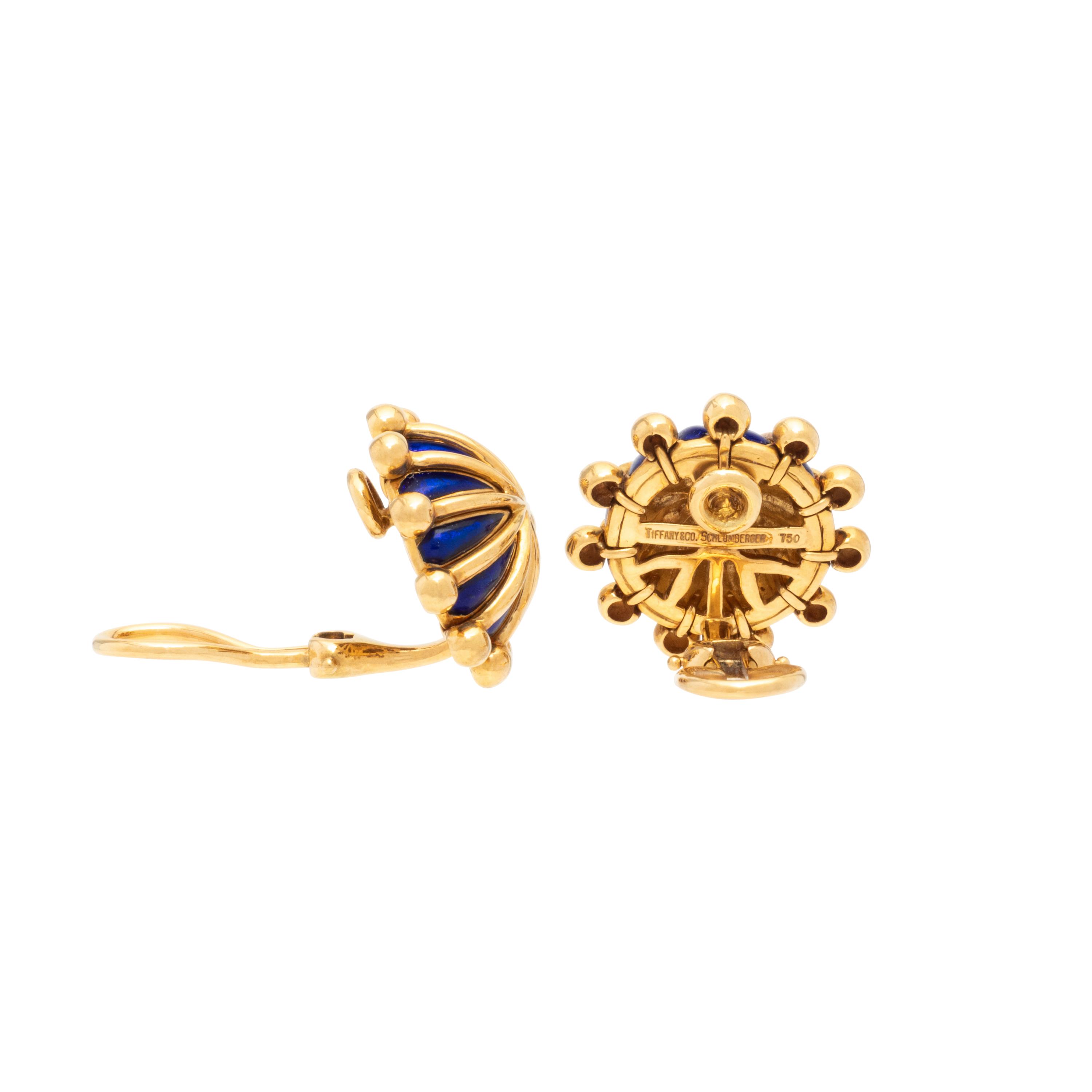 TIFFANY & CO., SCHLUMBERGER, YELLOW GOLD AND BLUE ENAMEL EARRINGS