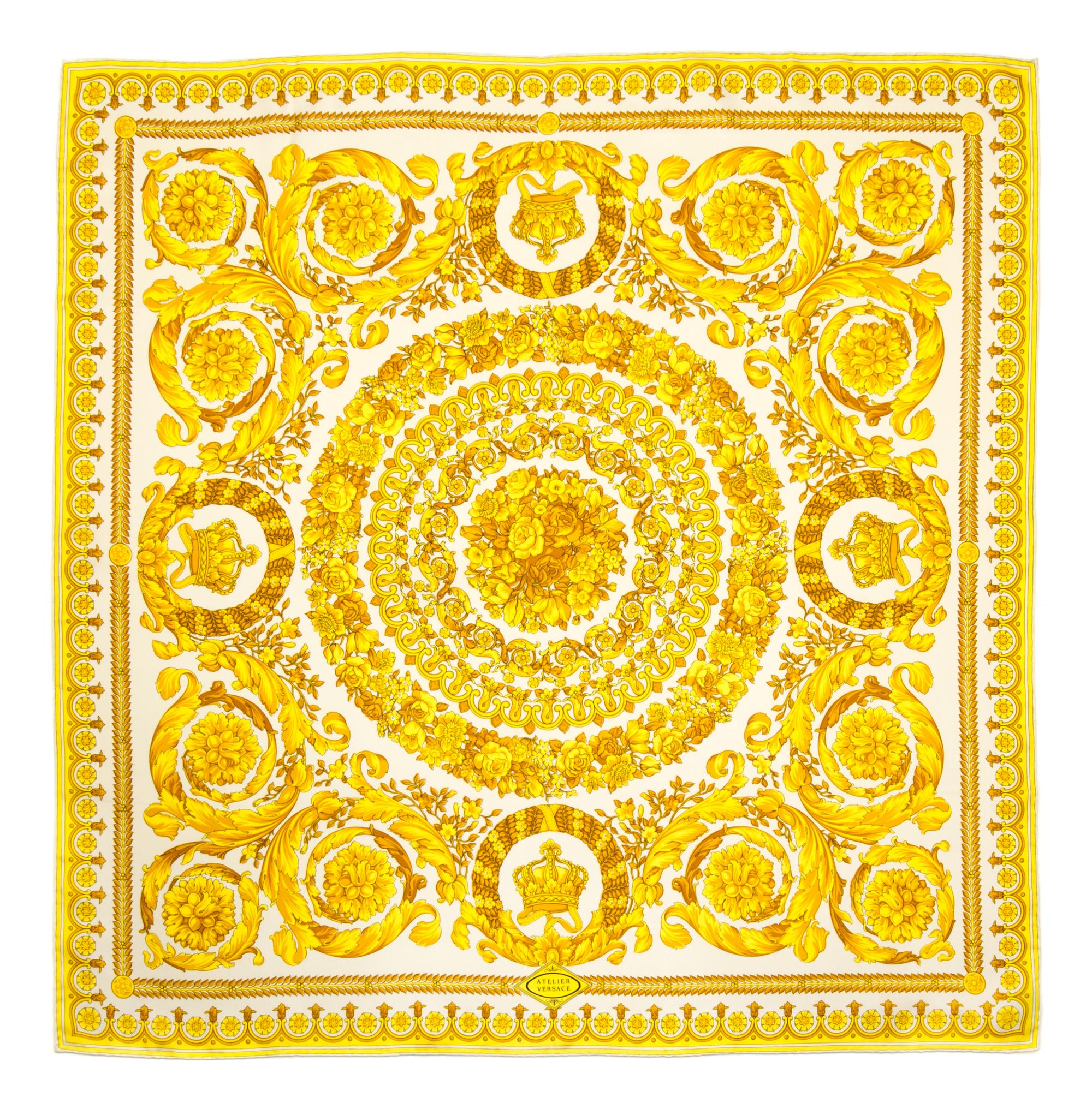 A Gianni Versace Silk Atelier Print Scarf, 34" x 34".