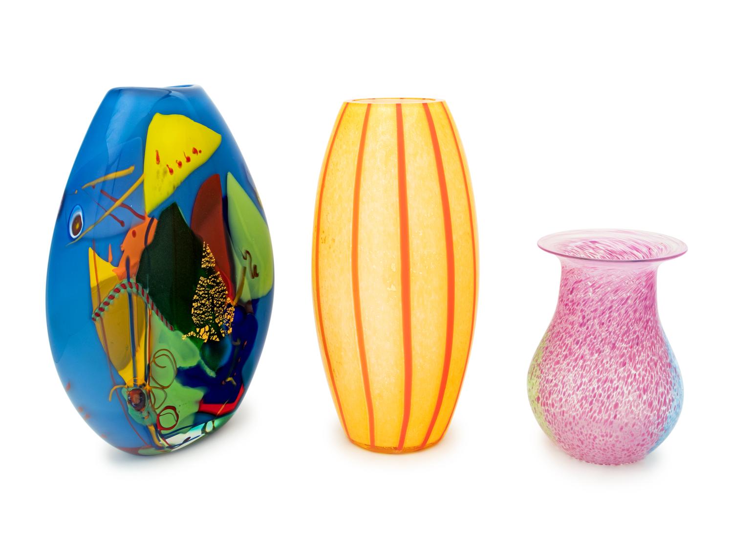 Two Swedish Glass Vases and a Murano Glass Vase