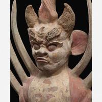 An impressive pair of large painted pottery "Earth Spirits" 镇墓兽一对 Tang dynasty ?