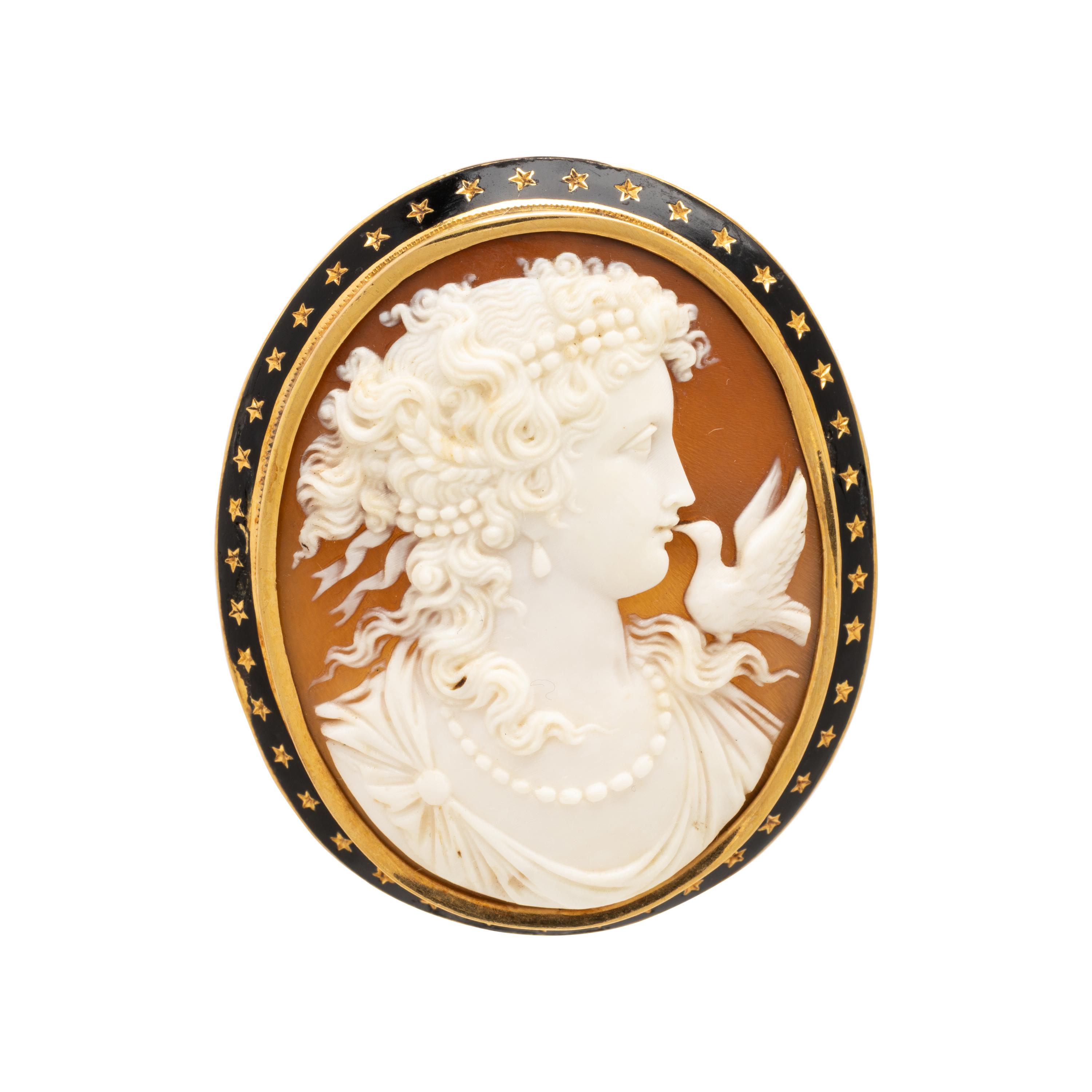 Antique, Shell Cameo and Yellow Gold Brooch