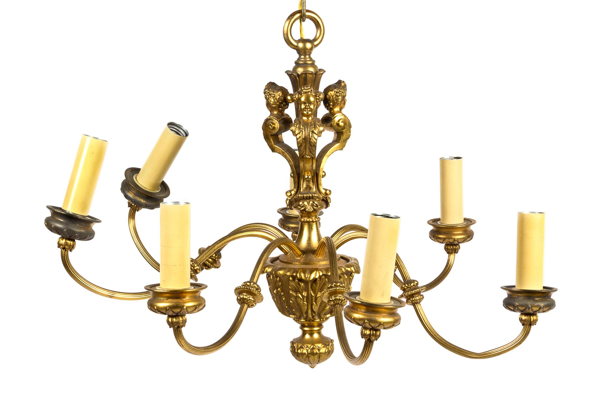 A Neoclassical Style Gilt Metal Seven-Light Chandelier