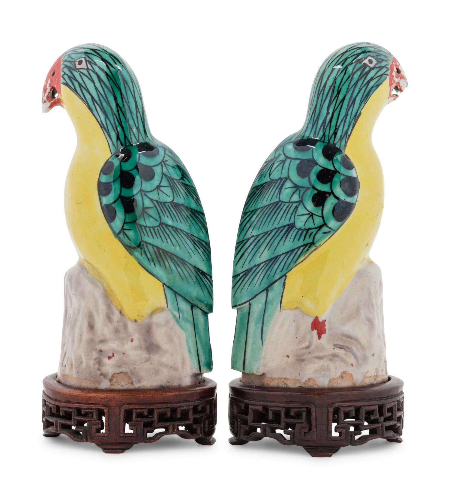 A Pair of Chinese Export Porcelain Parrots