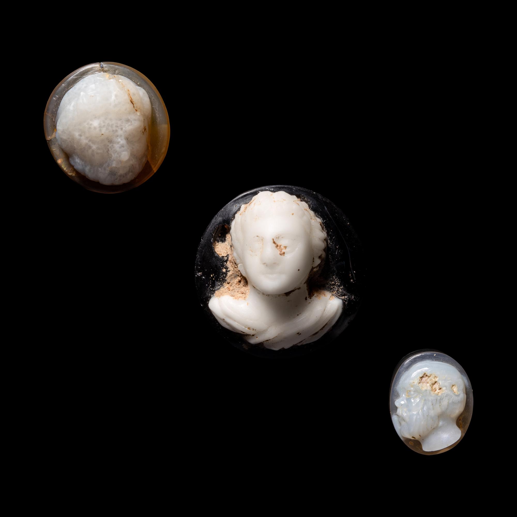Three Roman Onyx and Glass Cameos of Male Portrait Heads