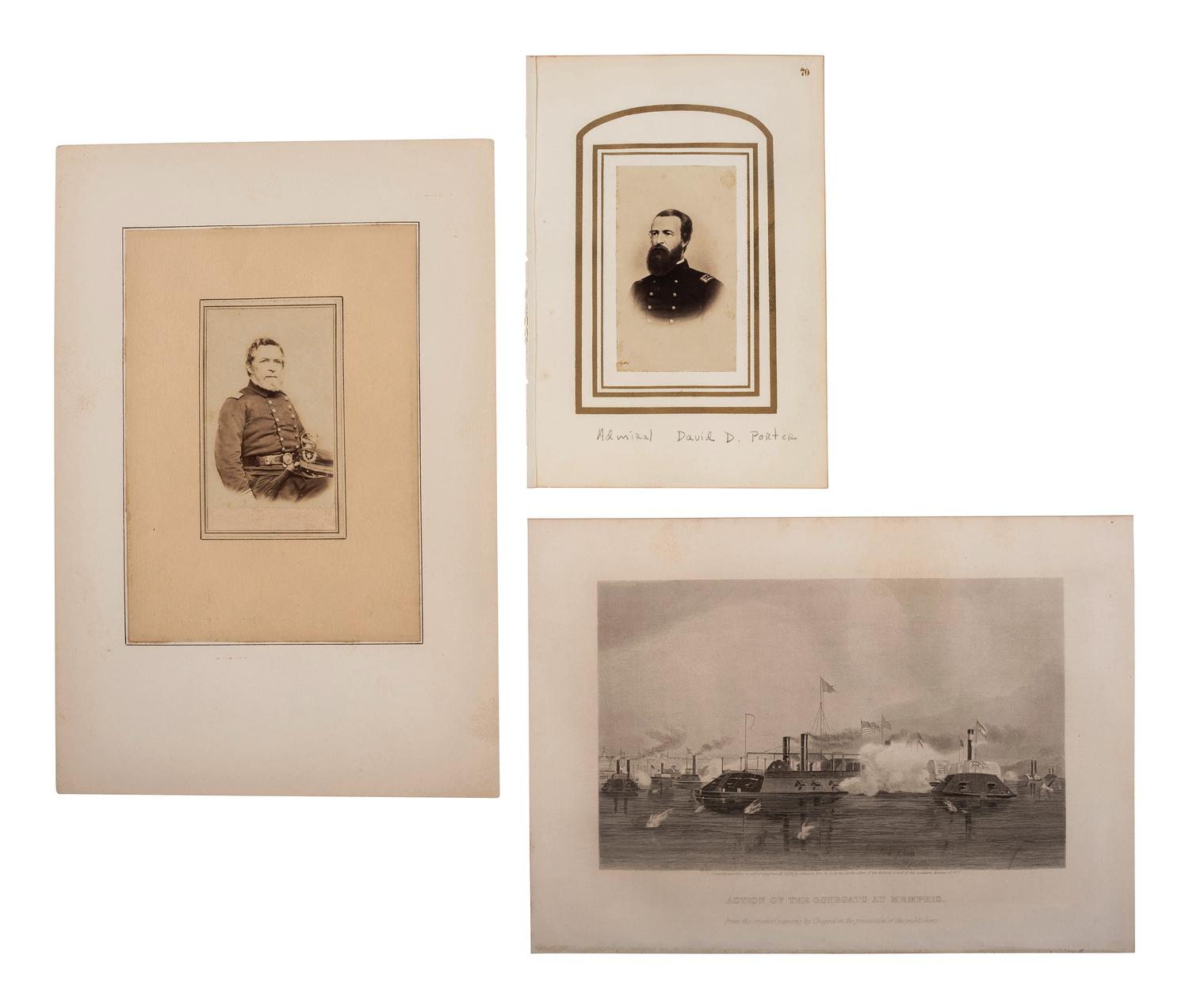 [CIVIL WAR]. A group of 8 items, including portraits of Admirals Andrew Hull Foote, David G. Farrugut, and David Dixon Porter, comprising:
