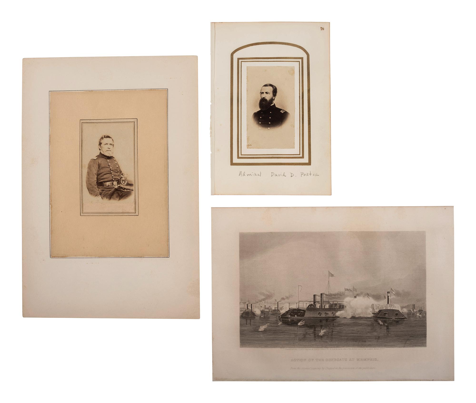 [CIVIL WAR]. A group of 8 items, including portraits of Admirals Andrew Hull Foote, David G. Farrugut, and David Dixon Porter, comprising: