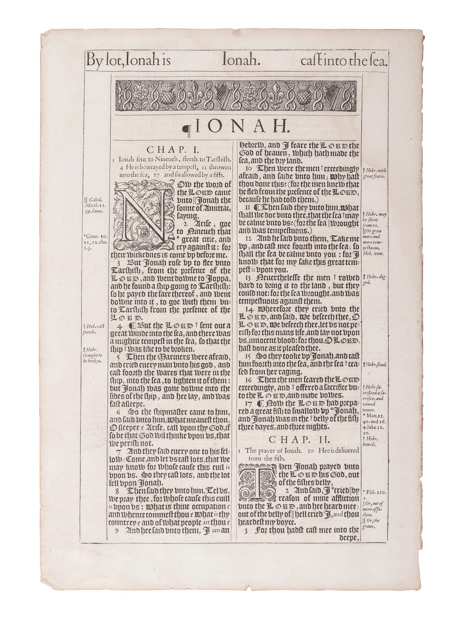 [BIBLE LEAVES - ENGLISH - 16TH AND 17TH CENTURIES]. A group of 8 Bible leaves in English, comprising: