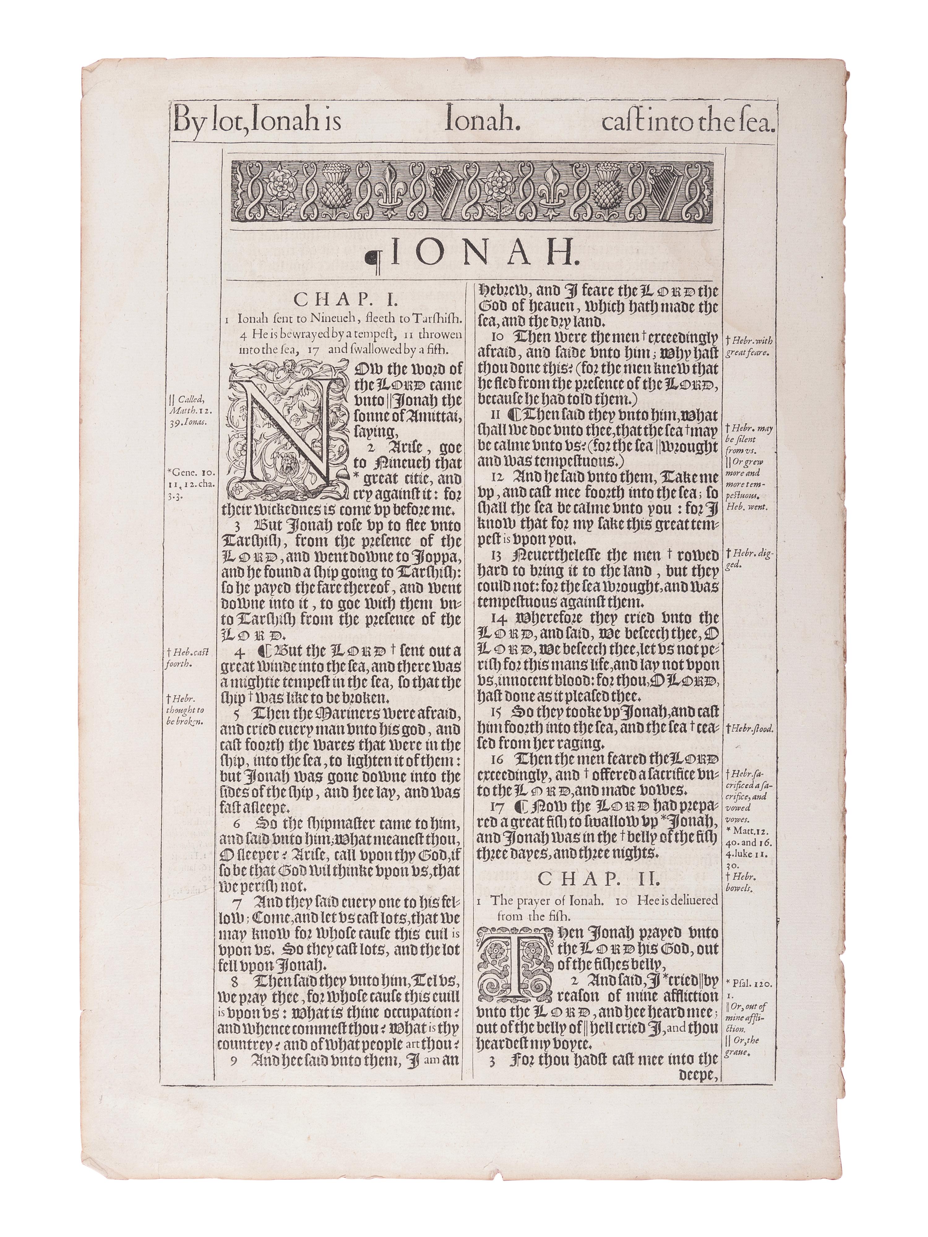 [BIBLE LEAVES - ENGLISH - 16TH AND 17TH CENTURIES]. A group of 8 Bible leaves in English, comprising: