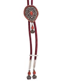 Sterling Silver and Petit Point Coral Bolo Tie