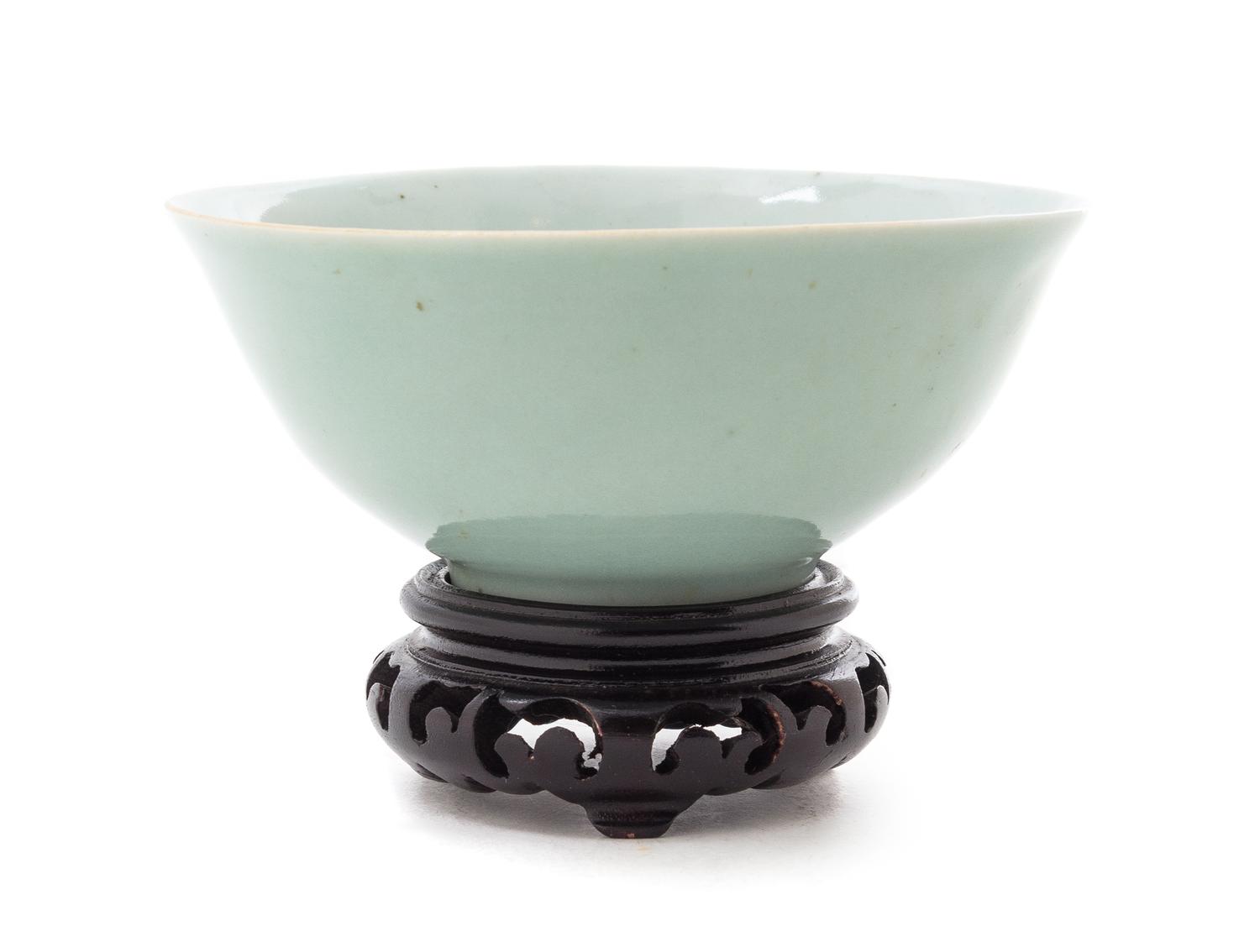 A Chinese Pale Celadon Glazed Porcelain Bowl Diameter of bowl 4 7/8 inches.