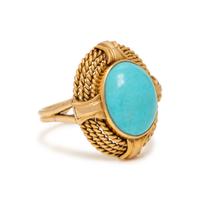 YELLOW GOLD AND TREATED TURQUOISE RING