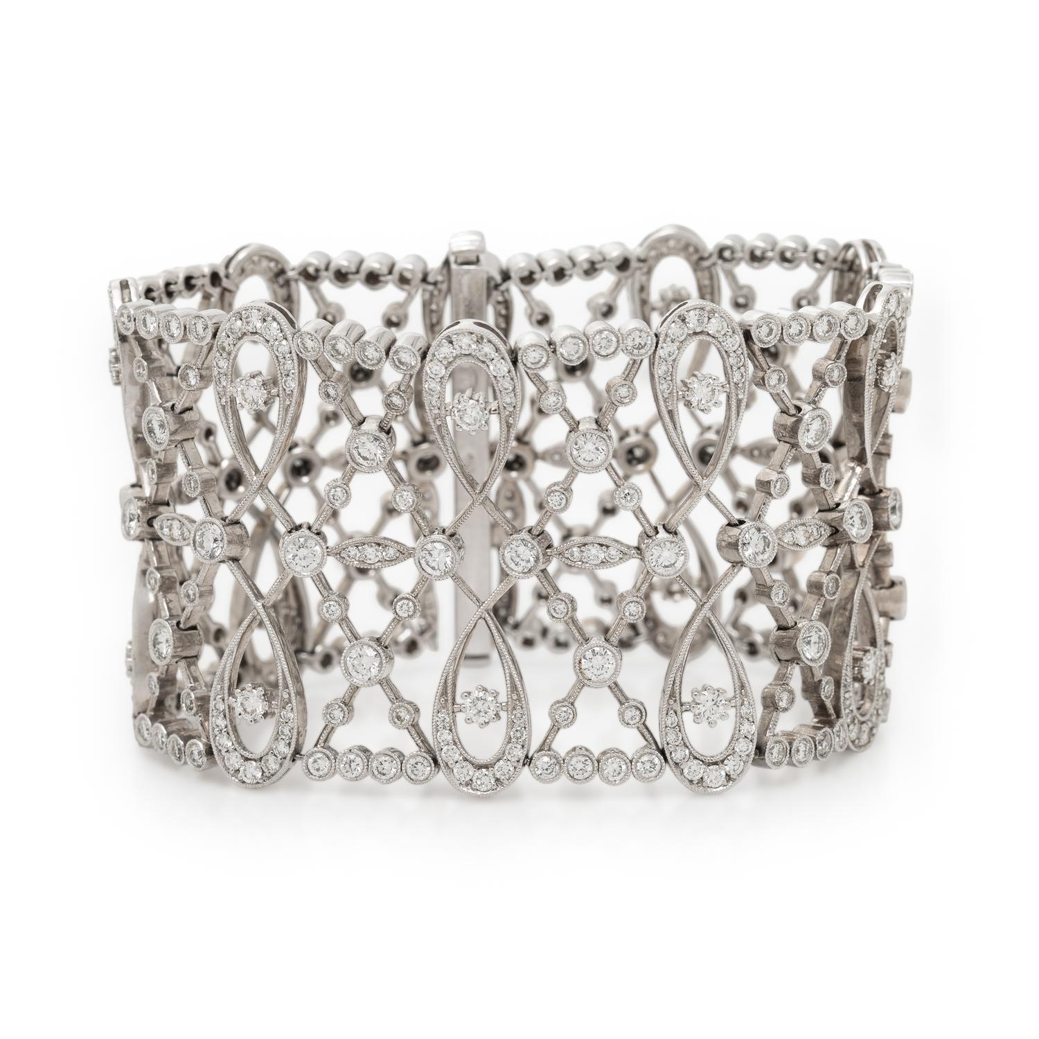 WIDE WHITE GOLD AND DIAMOND BRACELET