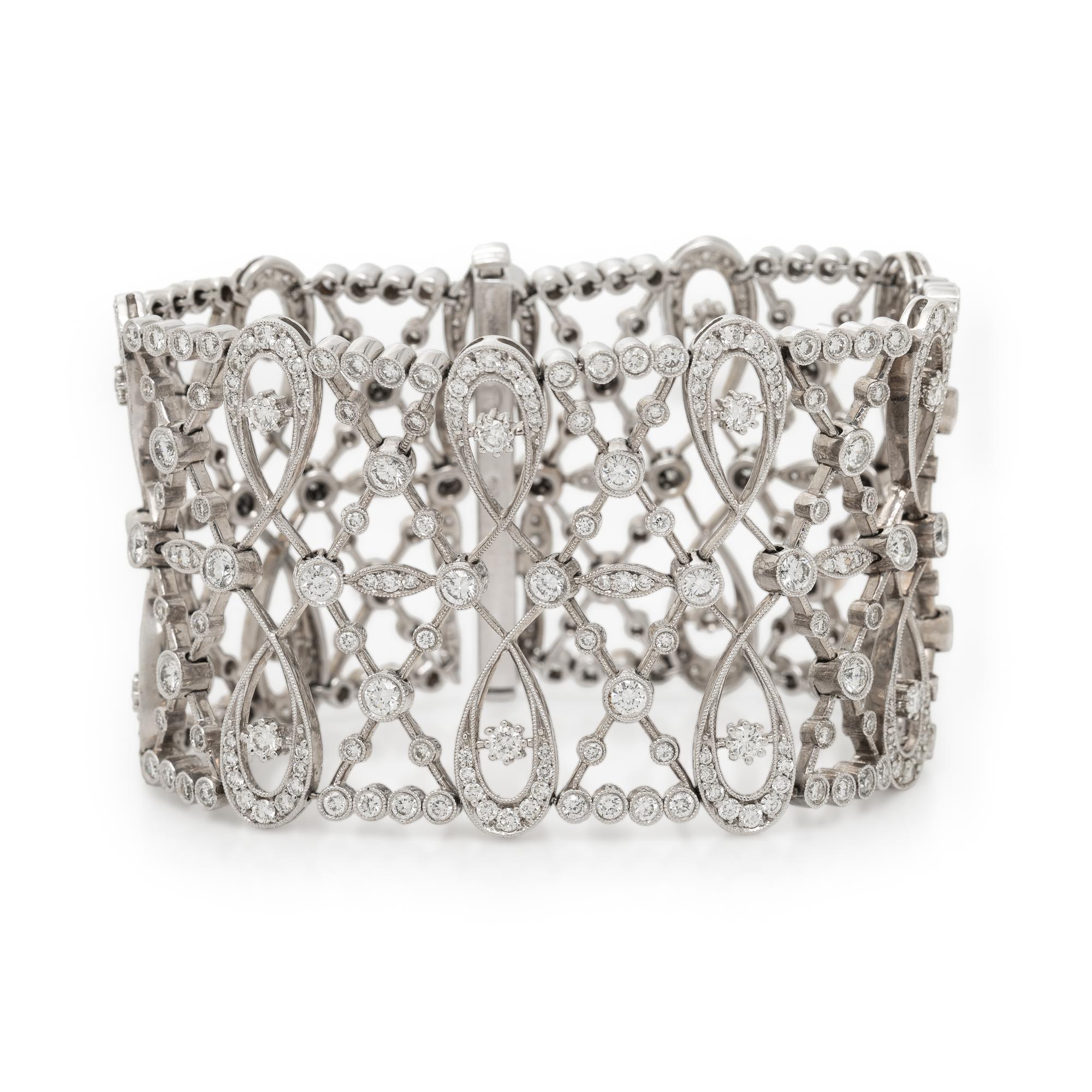WIDE WHITE GOLD AND DIAMOND BRACELET