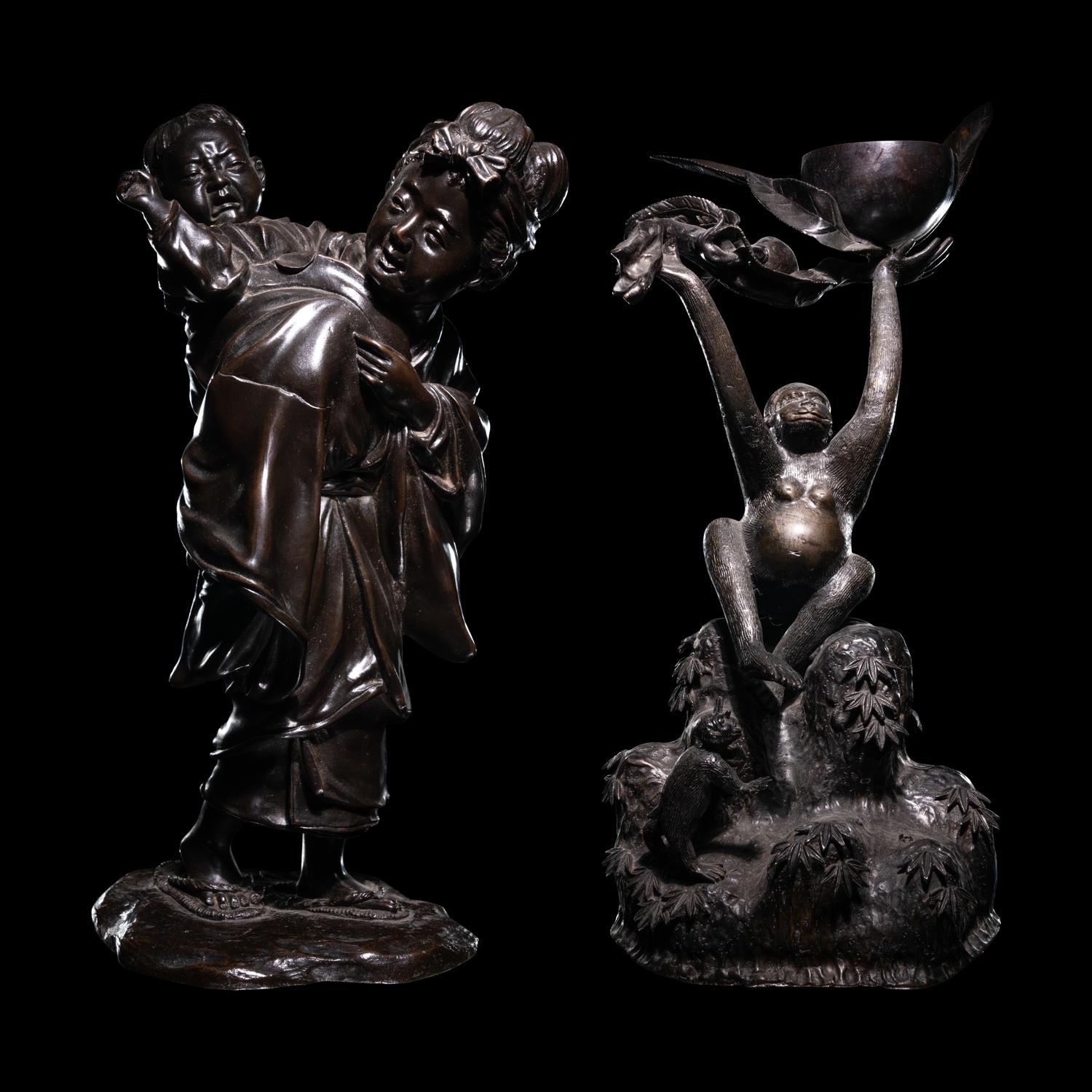 Two Japanese Bronze Figural Groups