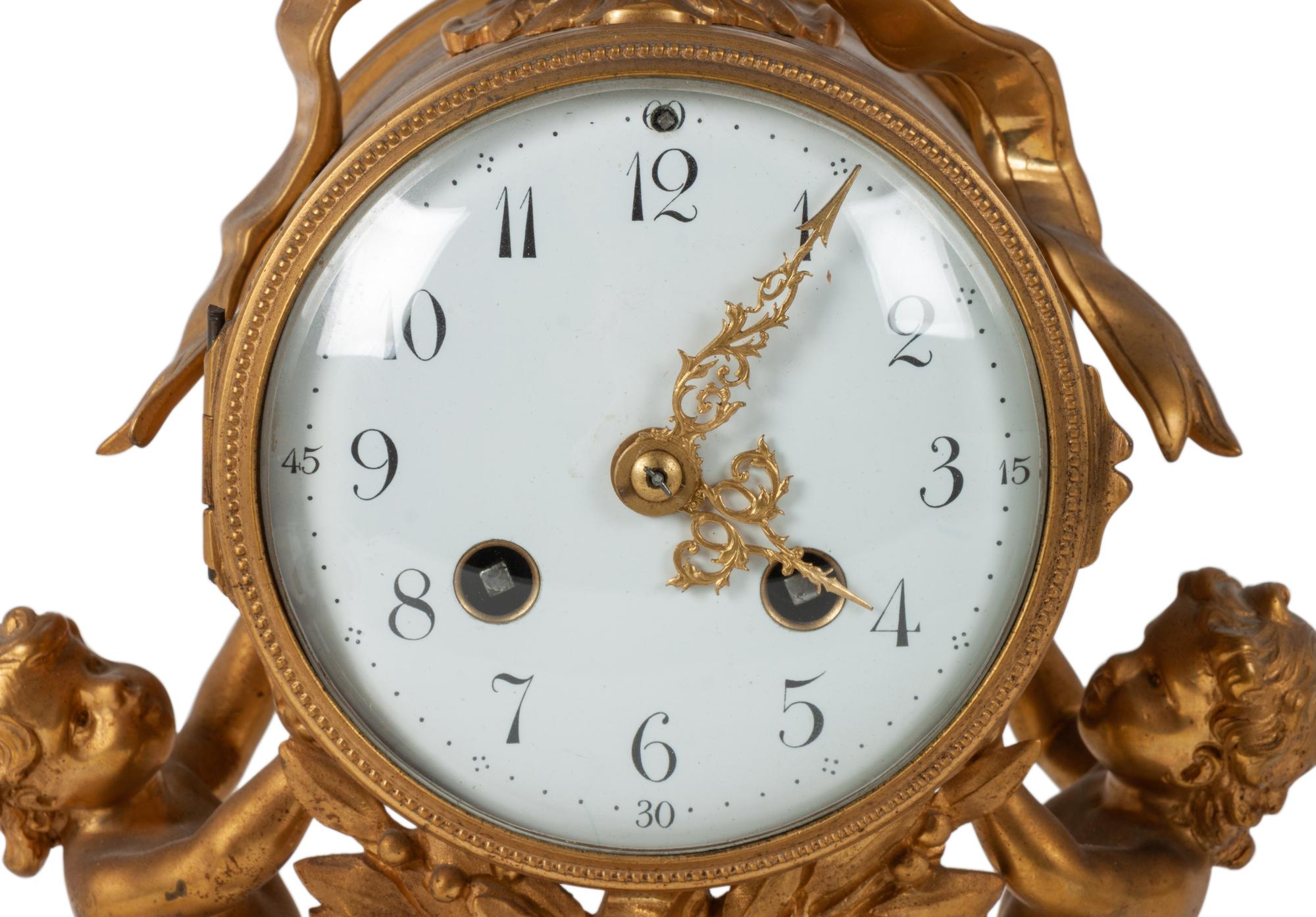 French Gilt Bronze and Marble Clock Garniture
