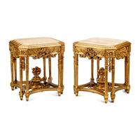 A Pair of Louis XVI Style Giltwood Marble-Top Tables