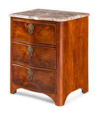 A Louis XV Walnut Marble-Top Small Commode