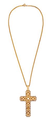 Victorian, Seed Pearl Cross Pendant and Chain
