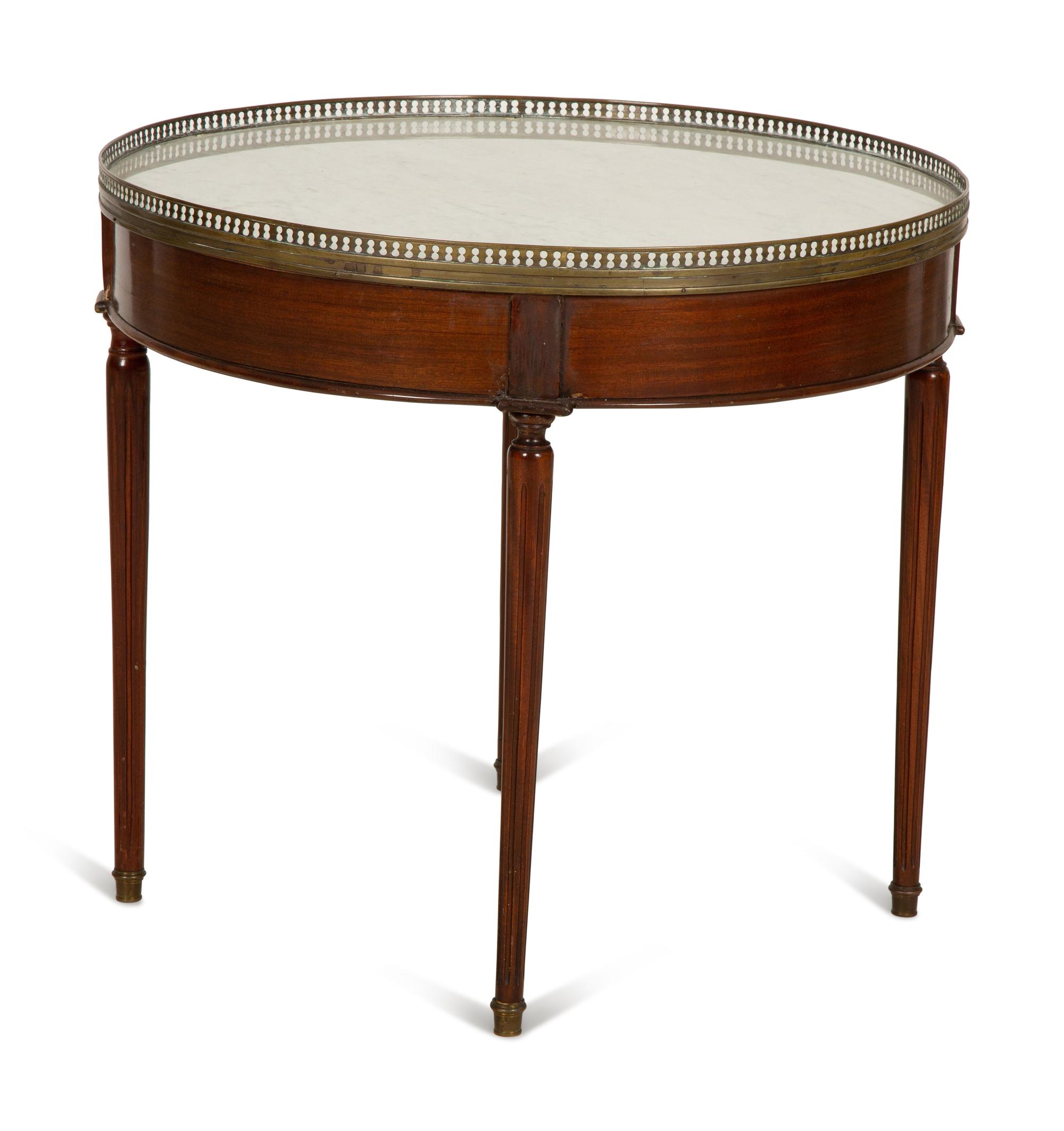 A Louis XVI Style Mahogany Marble-Top Bouillotte Table