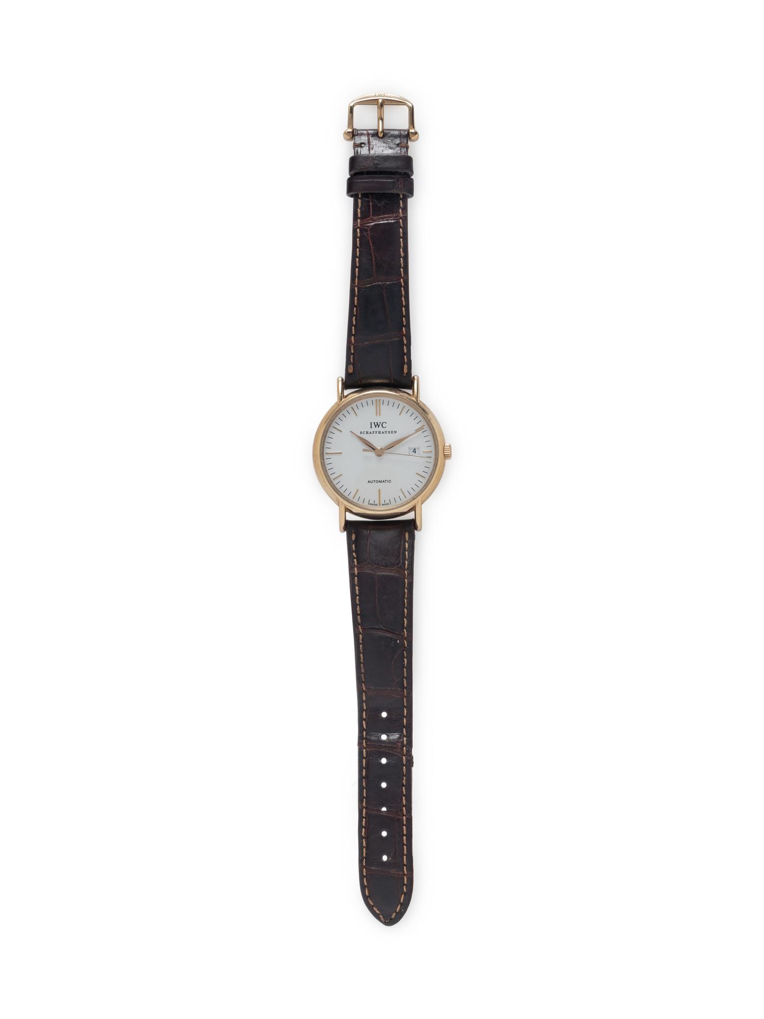 IWC, REF. 3563, 18K YELLOW GOLD 'PORTOFINO' DATE WATCH WITH IWC BUCKLE