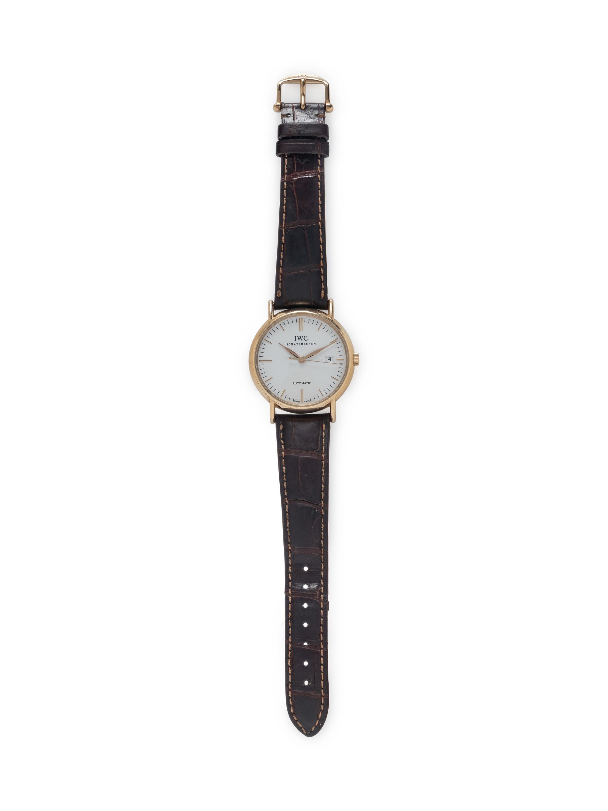 IWC, REF. 3563, 18K YELLOW GOLD 'PORTOFINO' DATE WATCH WITH IWC BUCKLE