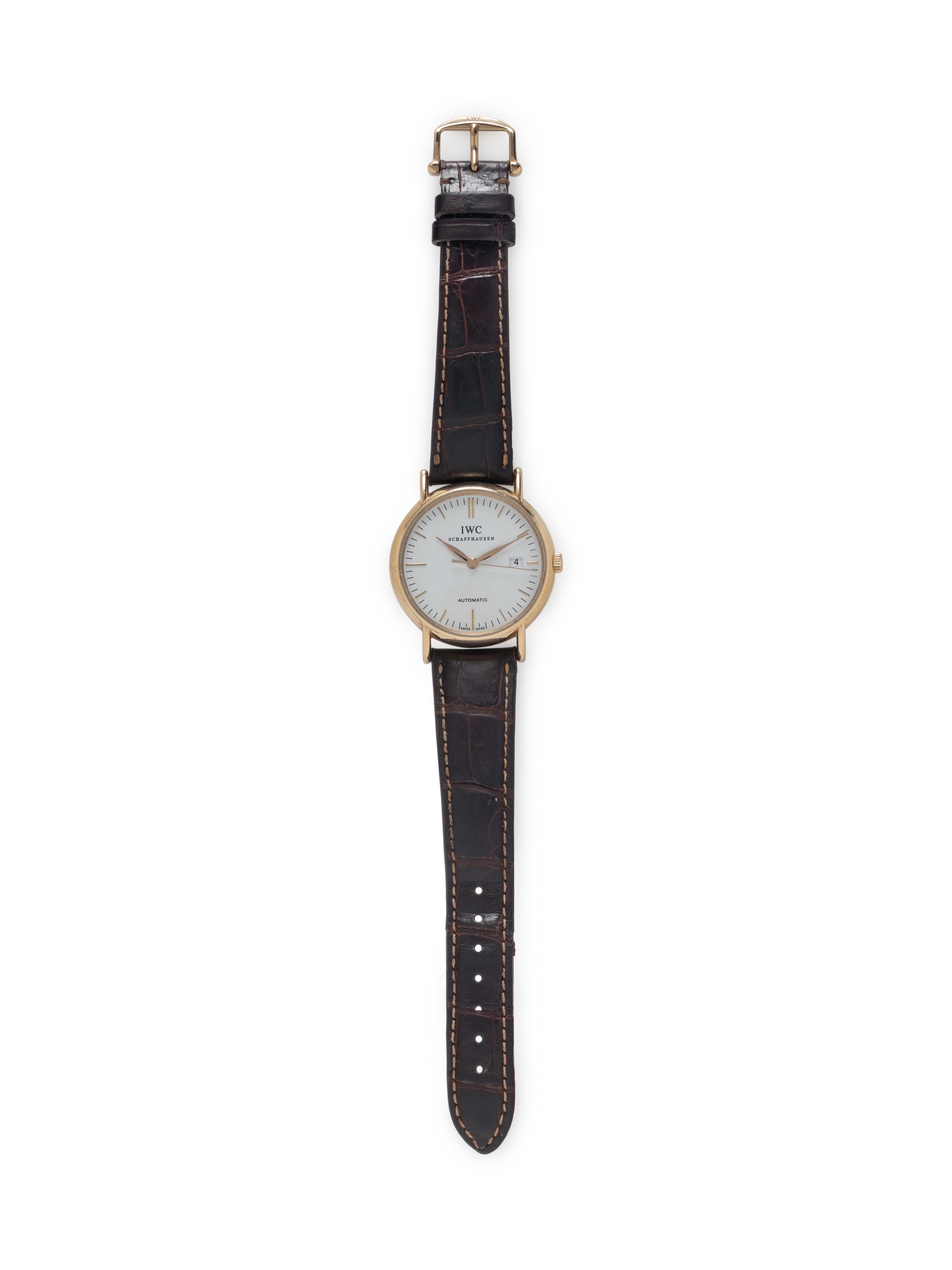 IWC, REF. 3563, 18K YELLOW GOLD 'PORTOFINO' DATE WATCH WITH IWC BUCKLE