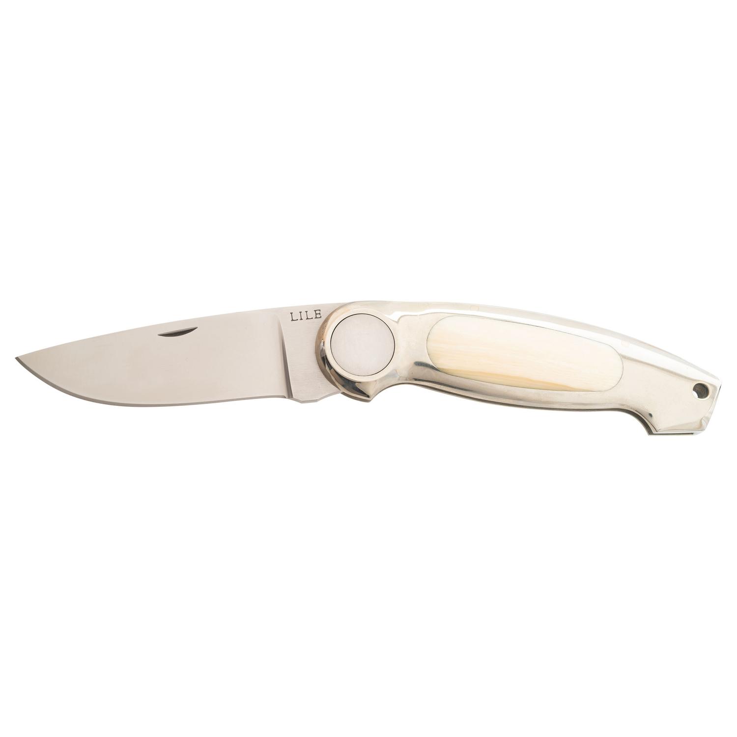 Jimmy Lile Button Folding Knife, No Dot Marking, Ivory Grips, Engraved Patent Mark #221