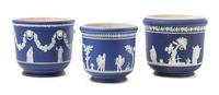 Three Wedgwood Style Jasperware Jardinieres Height of tallest 7 7/8 inches.