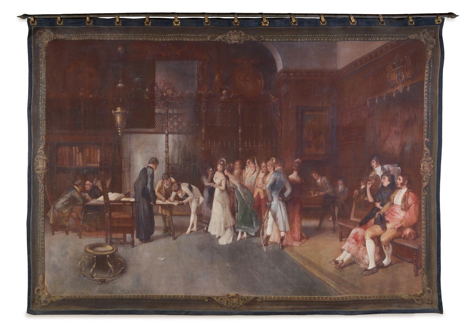 A Continental Painted Canvas Panel Height 81 x width 111 inches. — 19TH CENTURY