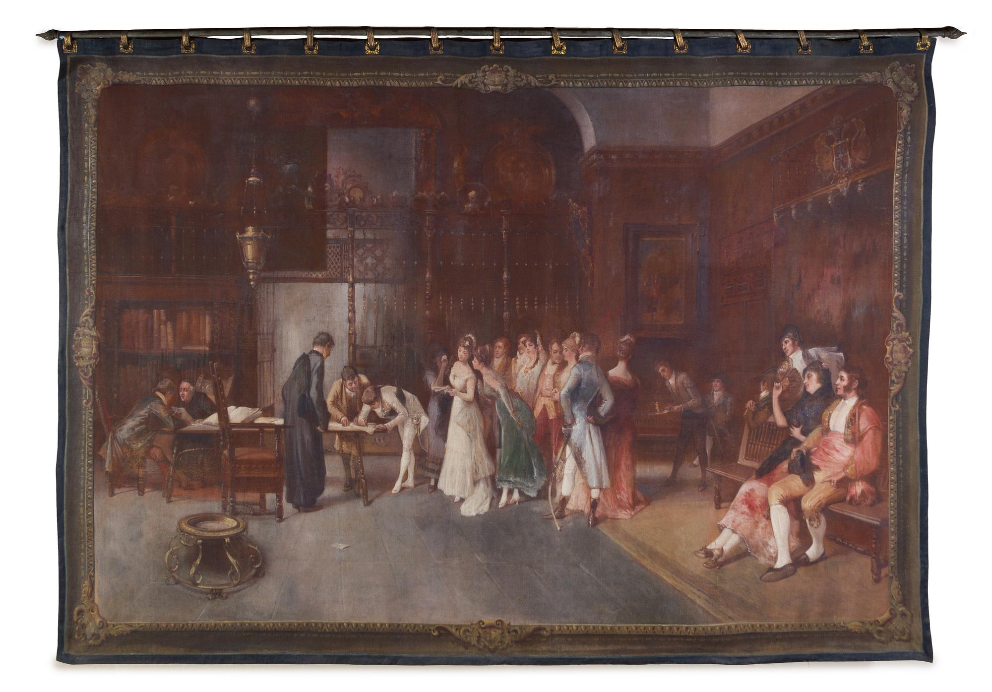 A Continental Painted Canvas Panel Height 81 x width 111 inches. — 19TH CENTURY
