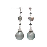 CULTURED TAHITIAN PEARL AND BLACK DIAMOND EARRINGS