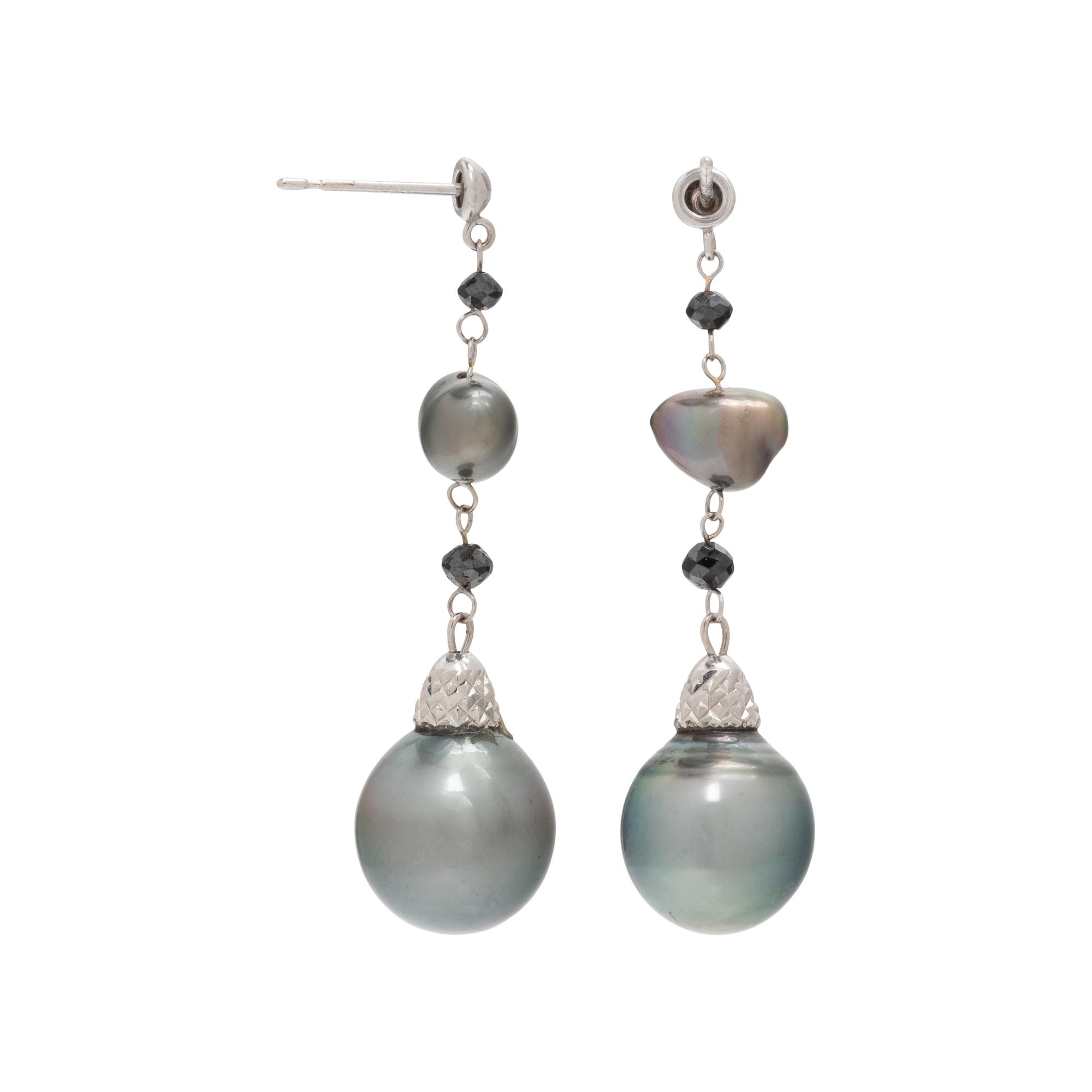 CULTURED TAHITIAN PEARL AND BLACK DIAMOND EARRINGS