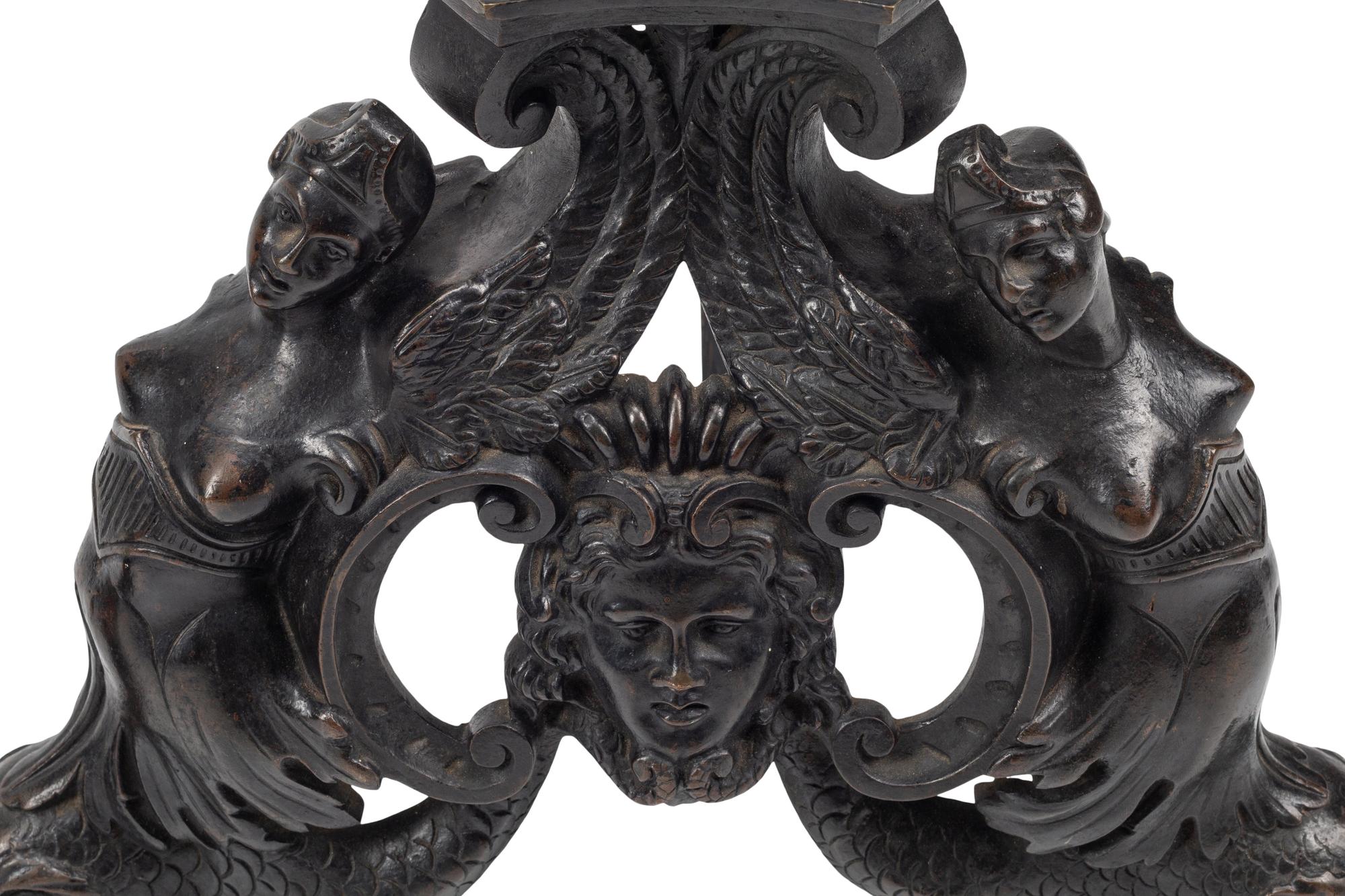 A Pair of Large Baroque Style Gilt and Patinated Bronze Figural Chenets