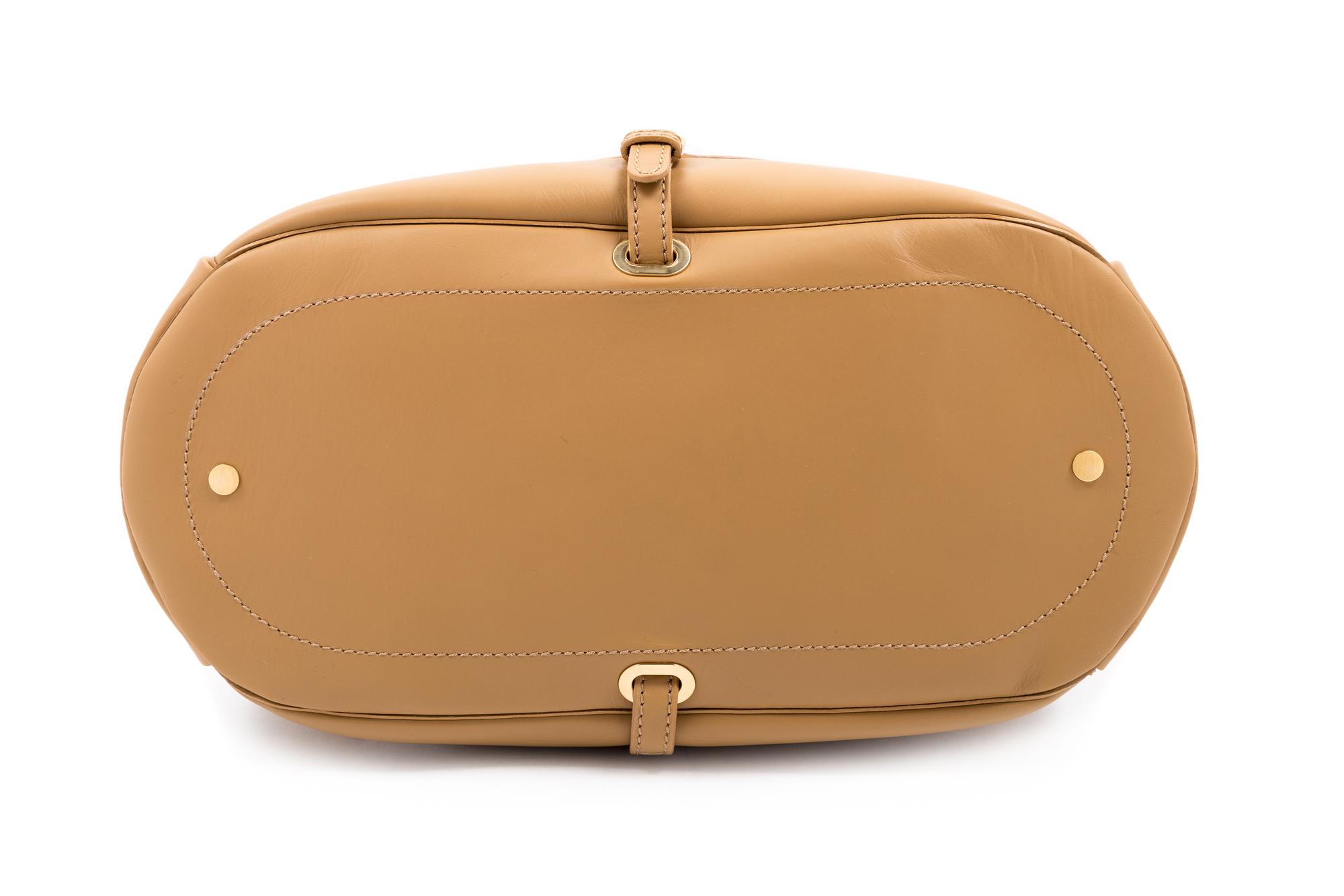 A Jimmy Choo Camel Leather Tulita Hobo Bag, 10.5" H x 14" W x 6" D; Handle drop: 7".