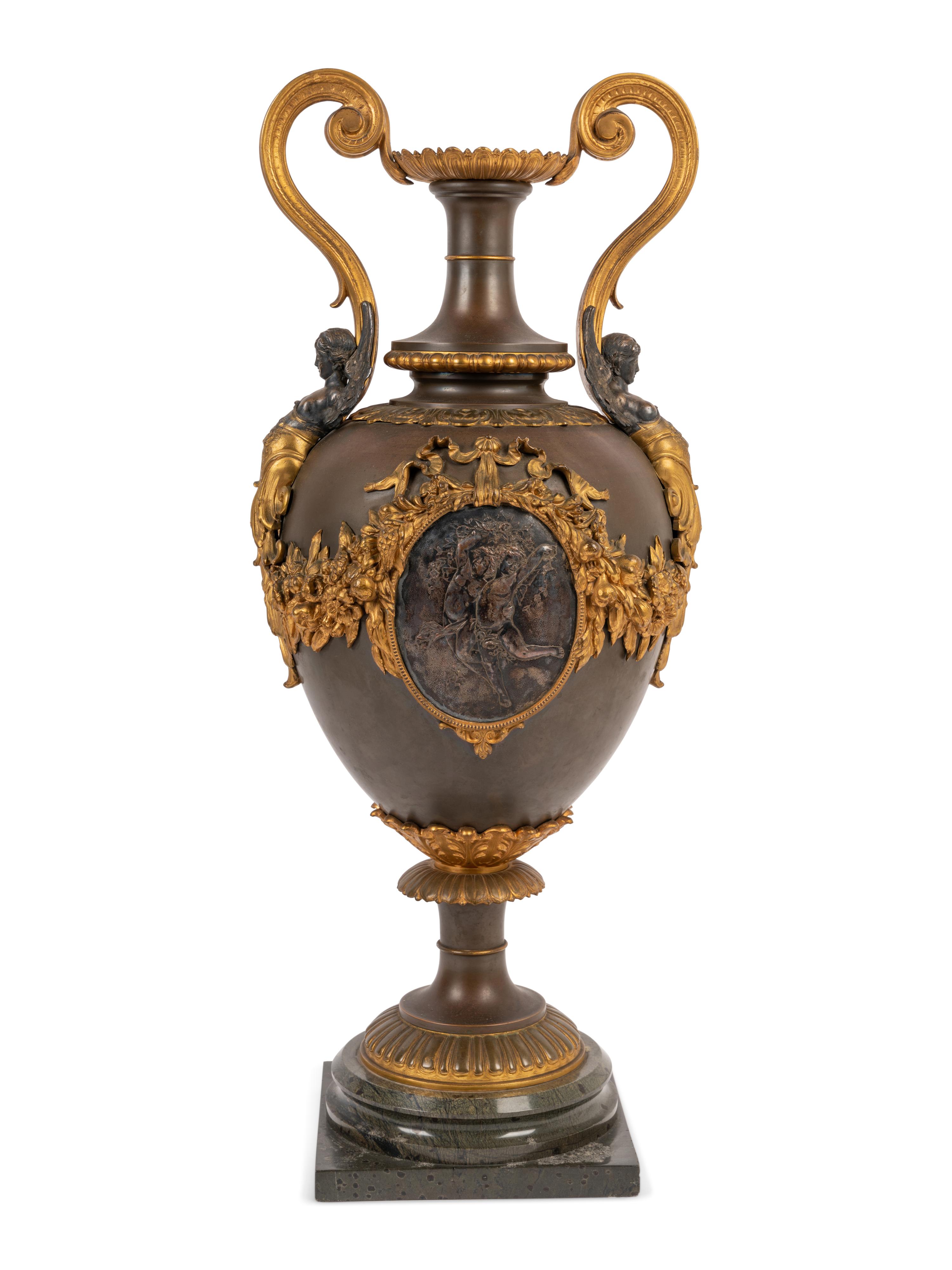 A Large French Neoclassical Gilt Bronze and Cast Metal Vase