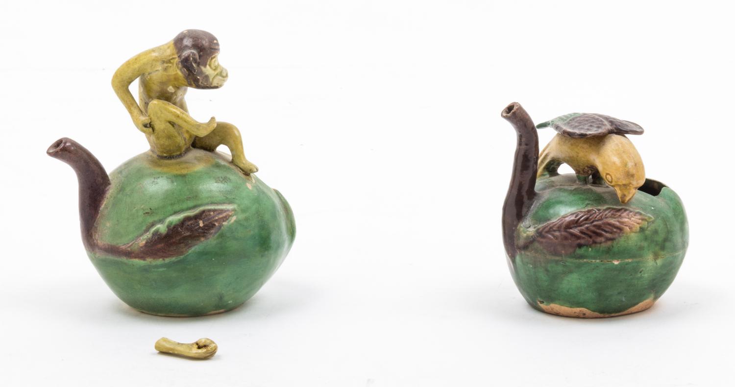 A Pair of Sancai Glazed Porcelain Water Droppers Height 4 1/2 inches.