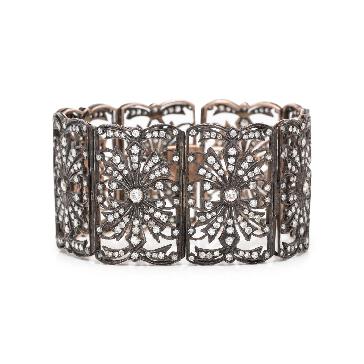 SILVER-TOPPED GOLD AND DIAMOND BRACELET