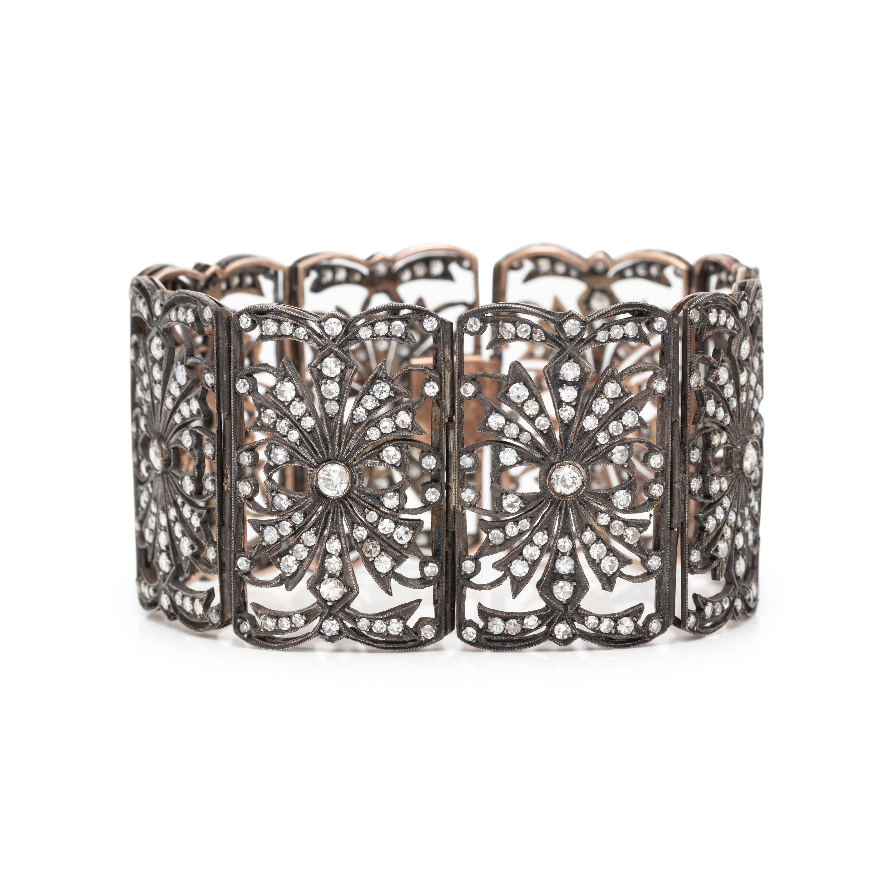 SILVER-TOPPED GOLD AND DIAMOND BRACELET