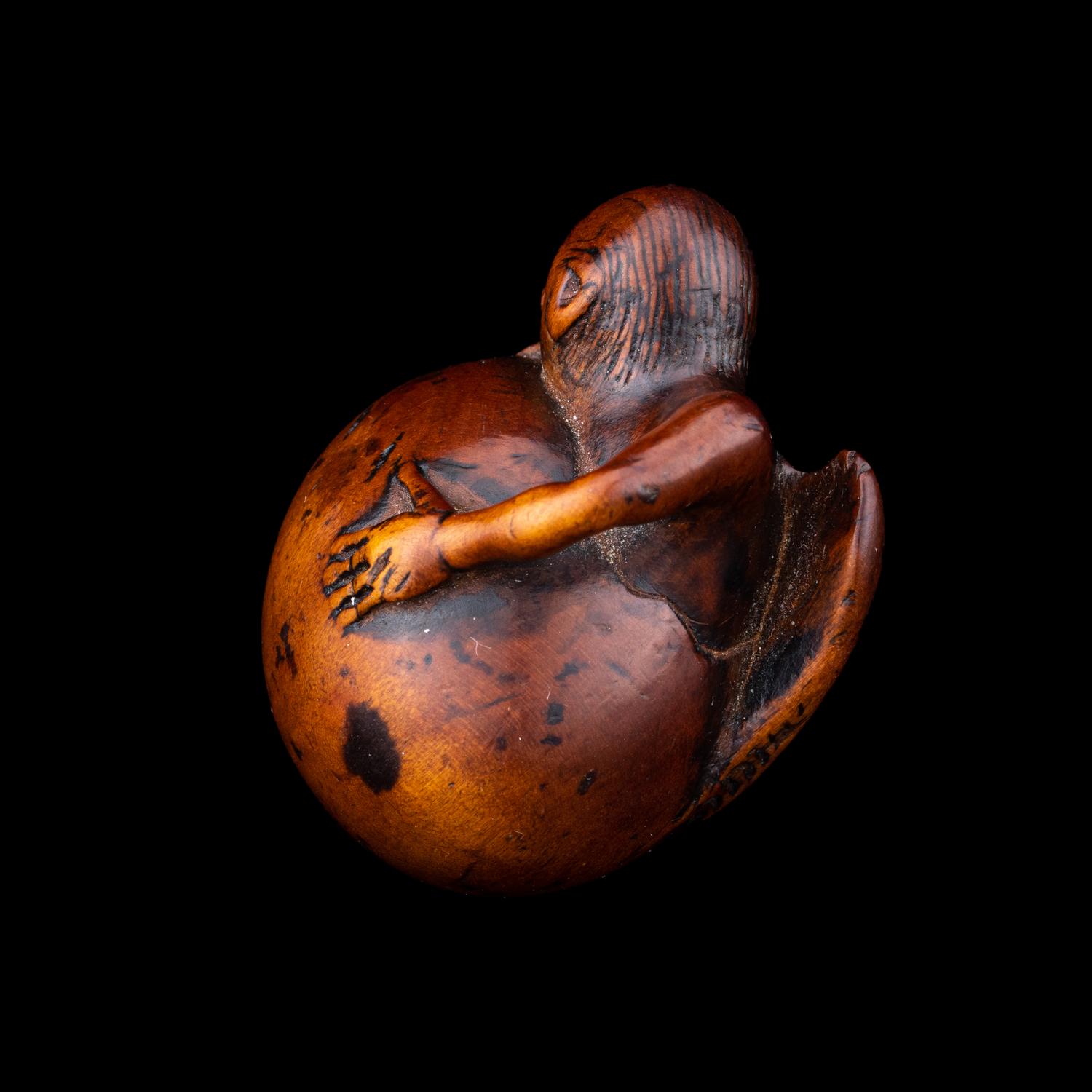 A Japanese Wood Netsuke of Hatching Tengu