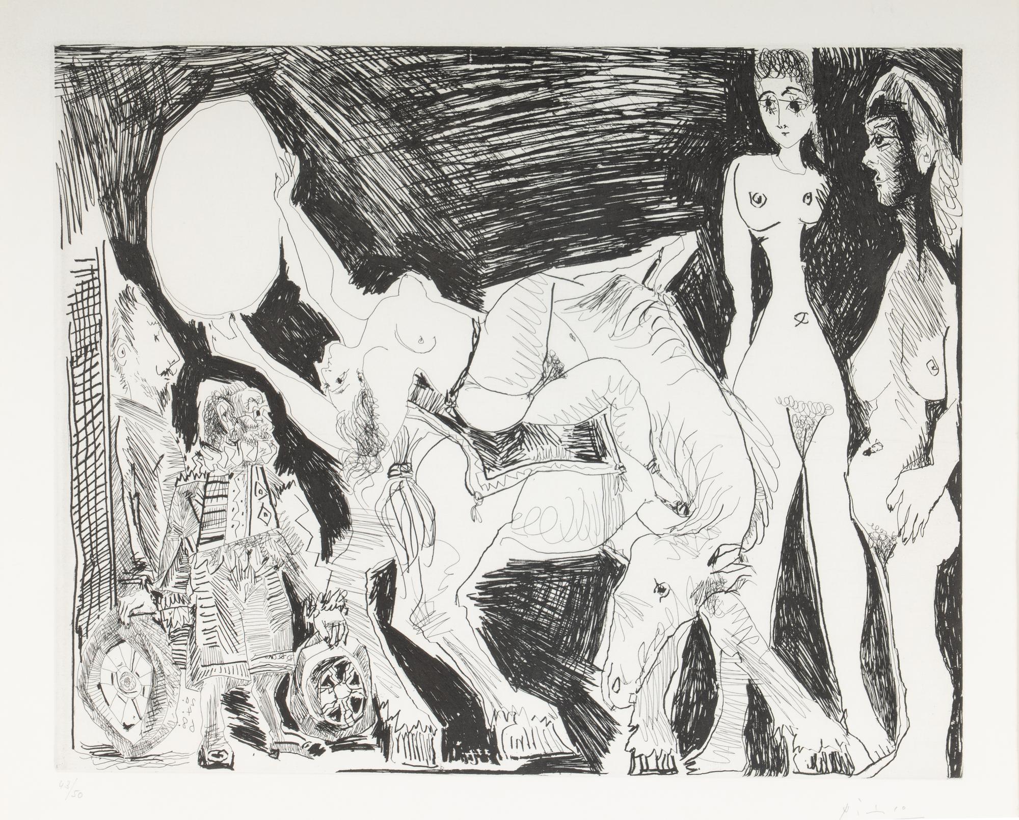 Pablo Picasso (Spanish, 1881-1973) — Cirque: écuyère, femmes et spectateurs, dont un garagiste déguisé (from Séries 347 ), 1968
