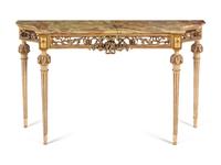 A Louis XVI Style Painted and Parcel Gilt Onyx-Top Console Table