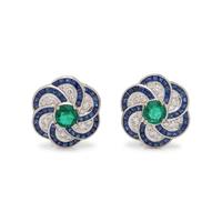 EMERALD, DIAMOND AND SAPPHIRE EARCLIPS