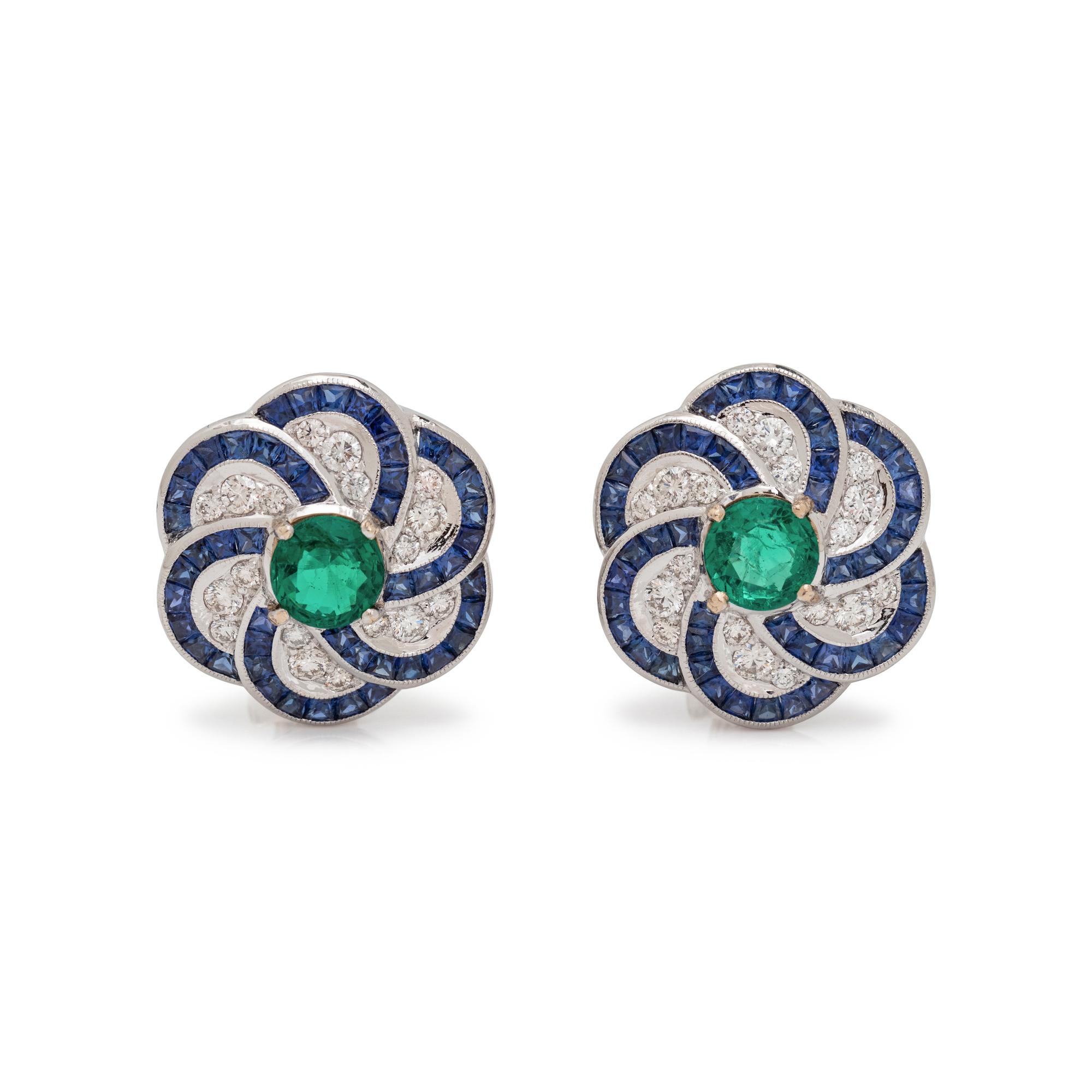 EMERALD, DIAMOND AND SAPPHIRE EARCLIPS