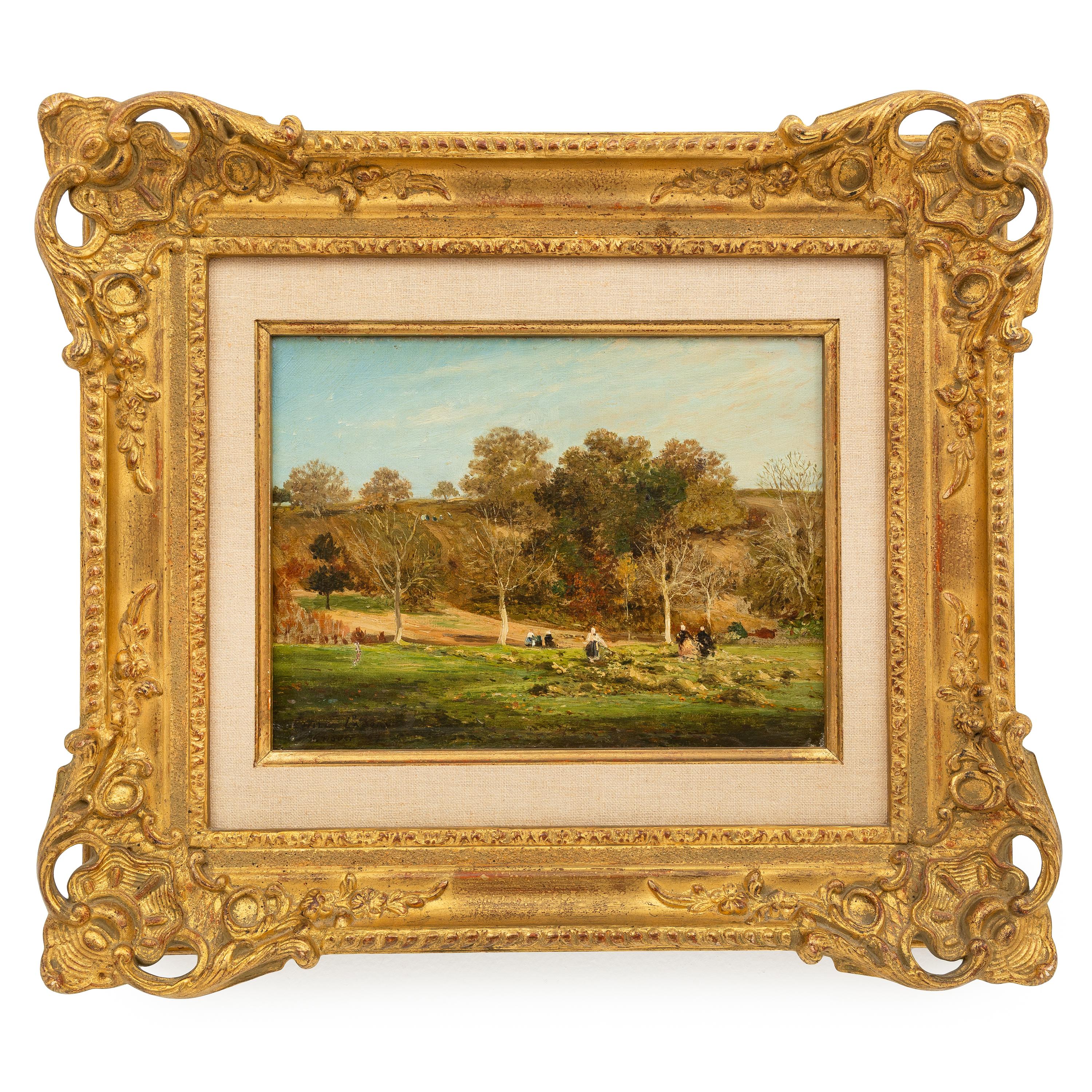 Edmé-Émile Laborne (French, 1837-1913) — Landscape with Figures Gathering Crops