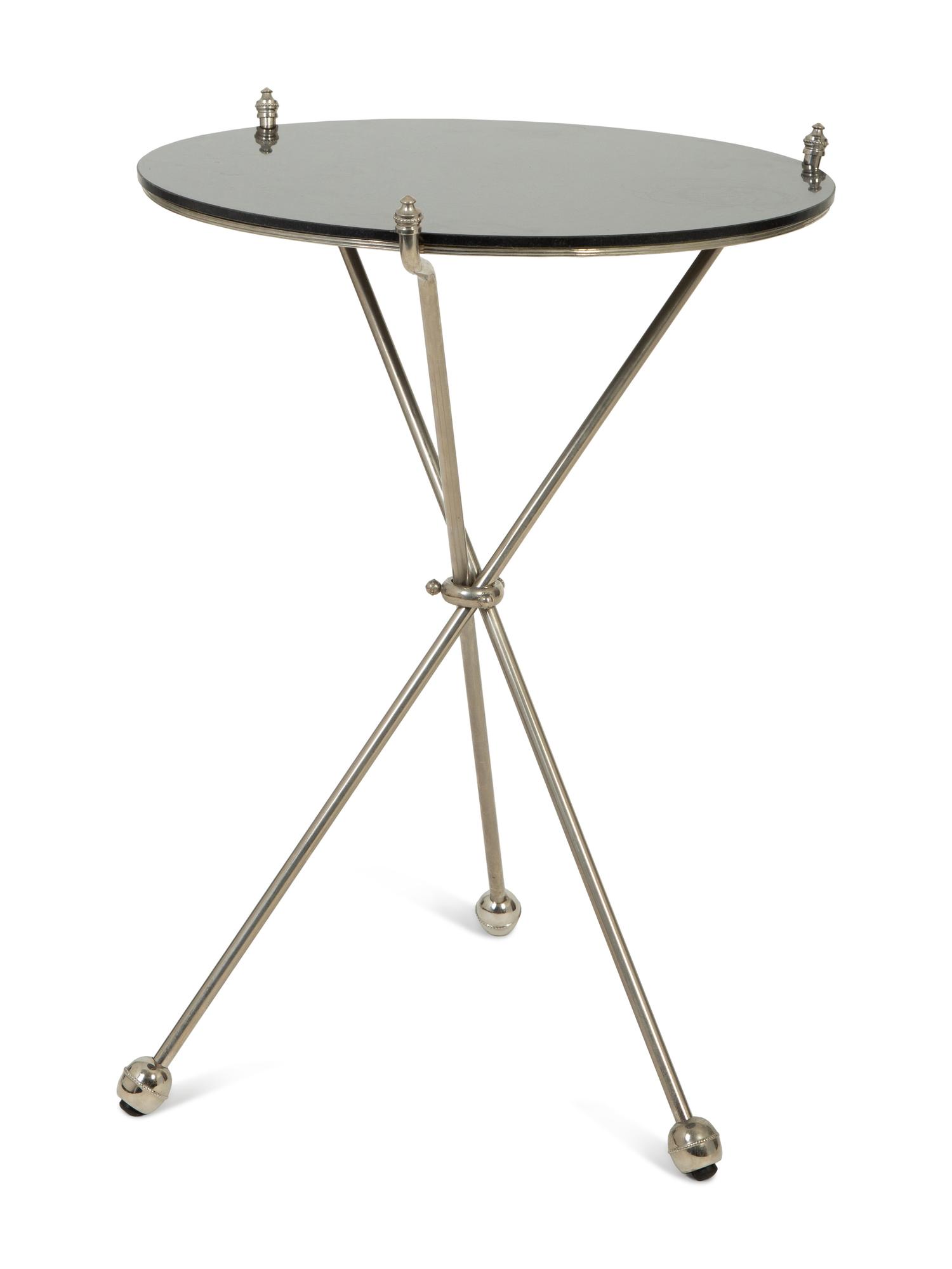 A Pair of Steel Marble-Top Side Tables in the Style of Maison Jansen — MID-2OTH CENTURY