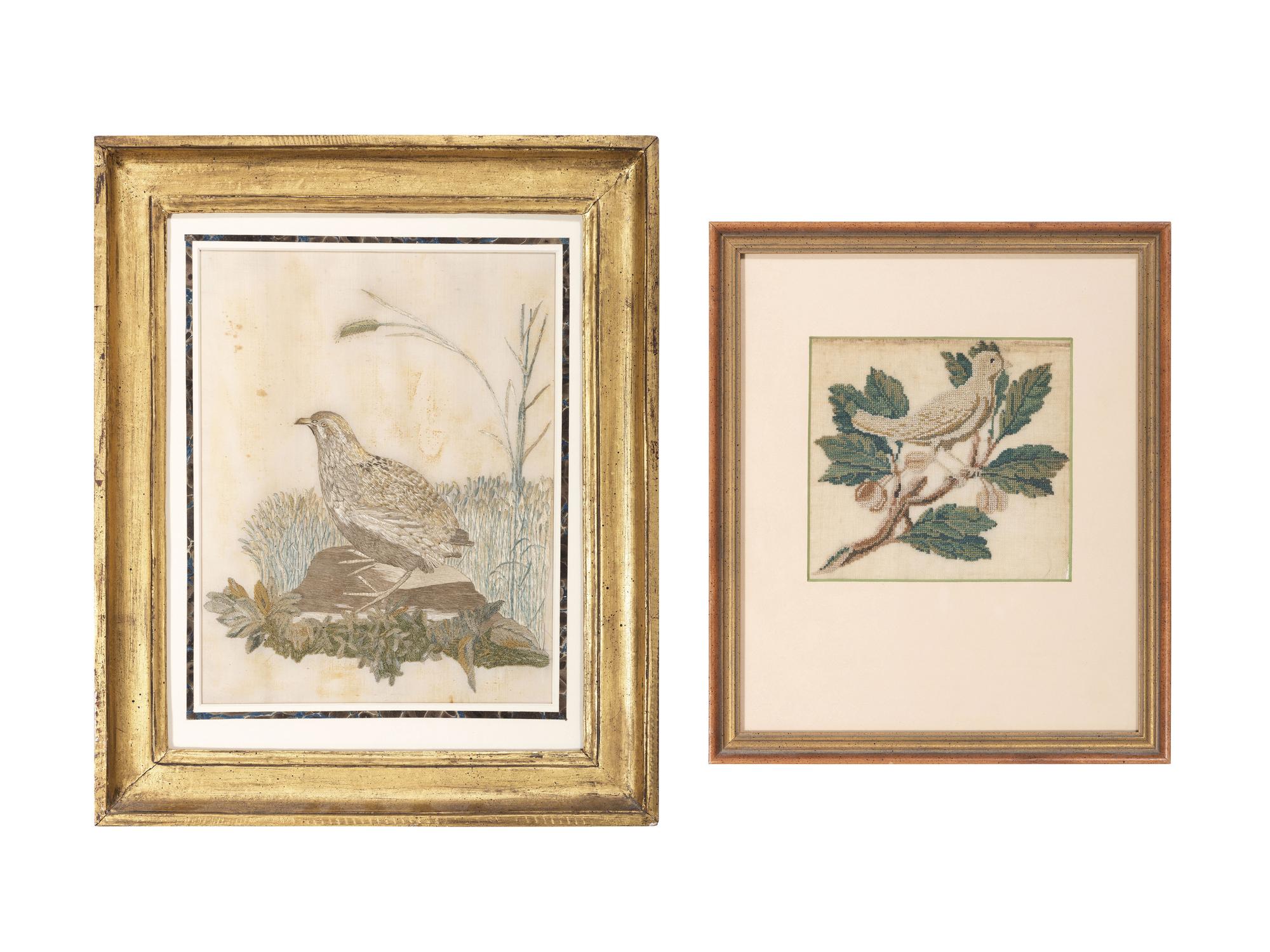 Two Needlework Embroidered Pictures with Birds