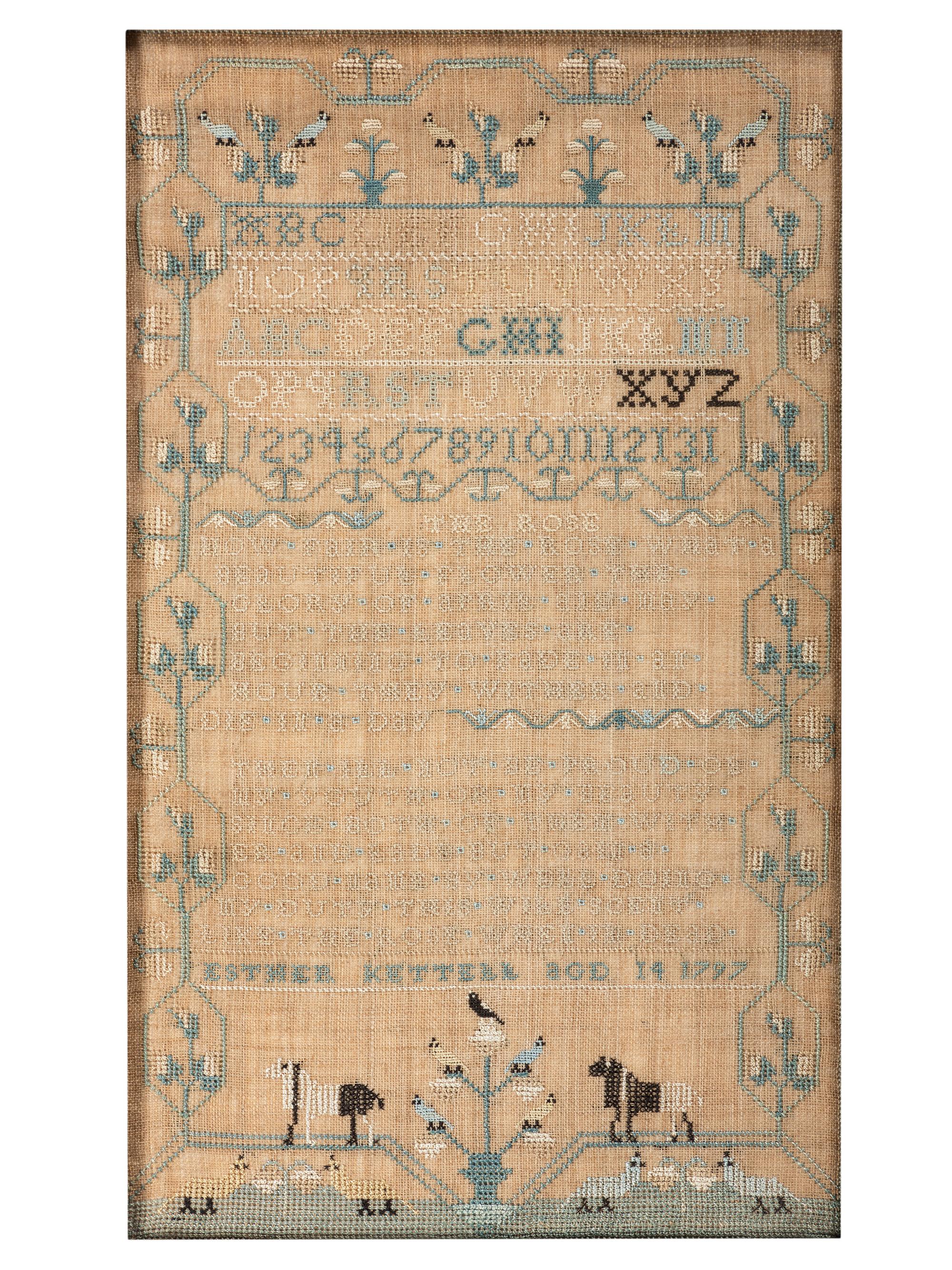 A Pair of Needlework Embroidered Schoolgirls' Samplers, Wrought by the Kettell Sisters, Sukey and Esther